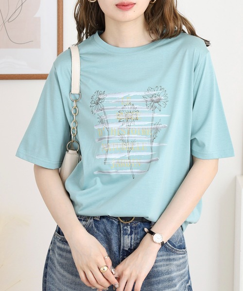 BRODIAEA(ブローディア)の「BRODIAEA かすれプリント半袖Tシャツ(Tシャツ/カットソー・レディース・ブラック/オフホワイト/ライトグリーン/シルバーグレー・40)」の10枚目の写真