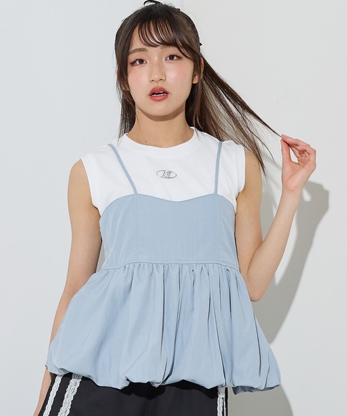 セール】バルーンキャミソール×ノースリーブTシャツセット（Tシャツ