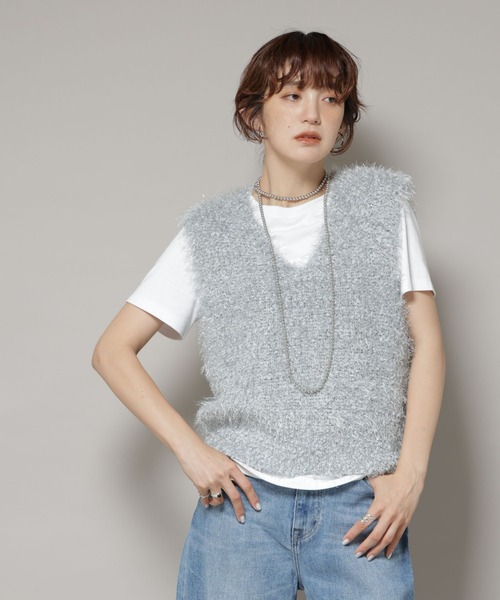 NANO universe(ナノユニバース)の「シャギーラメベスト(ベスト・レディース・ライトグレー/モカ・FREE)」の10枚目の写真