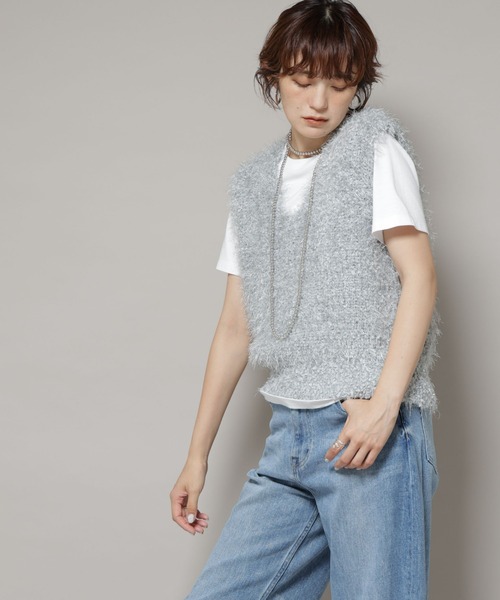 NANO universe(ナノユニバース)の「シャギーラメベスト(ベスト・レディース・ライトグレー/モカ・FREE)」の12枚目の写真