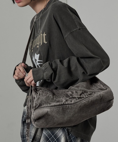 Alfred Alex】ヴィンテージ加工ウォッシュドデニムボストンショルダー