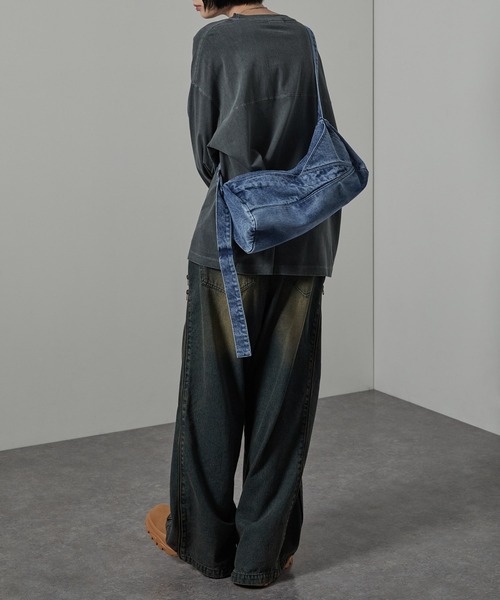 Alfred Alex】ヴィンテージ加工ウォッシュドデニムボストンショルダー
