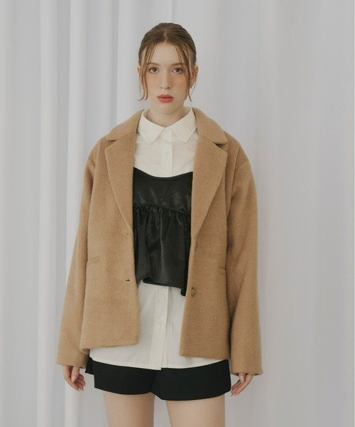 Olu.（オルドット）の「シャギーテーラードジャケット[セットアップ可能]（テーラードジャケット・レディース・グレー/ホワイト×ブラウン/アイボリー/ブラウン・1/0）」の4枚目の写真