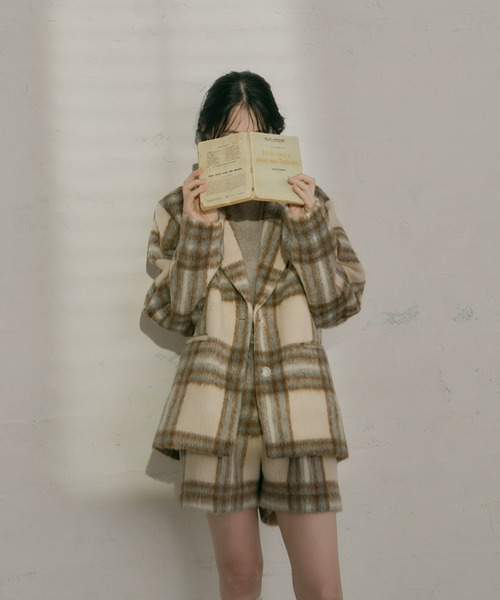 Olu.（オルドット）の「シャギーテーラードジャケット[セットアップ可能]（テーラードジャケット・レディース・グレー/ホワイト×ブラウン/アイボリー/ブラウン・1/0）」の11枚目の写真