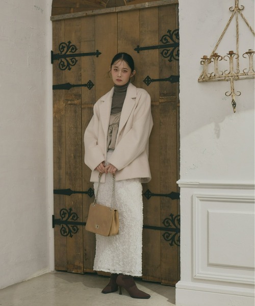 Olu.（オルドット）の「シャギーテーラードジャケット[セットアップ可能]（テーラードジャケット・レディース・グレー/ホワイト×ブラウン/アイボリー/ブラウン・1/0）」の14枚目の写真