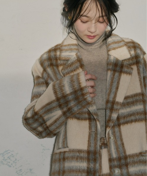 Olu.（オルドット）の「シャギーテーラードジャケット[セットアップ可能]（テーラードジャケット・レディース・グレー/ホワイト×ブラウン/アイボリー/ブラウン・1/0）」の5枚目の写真