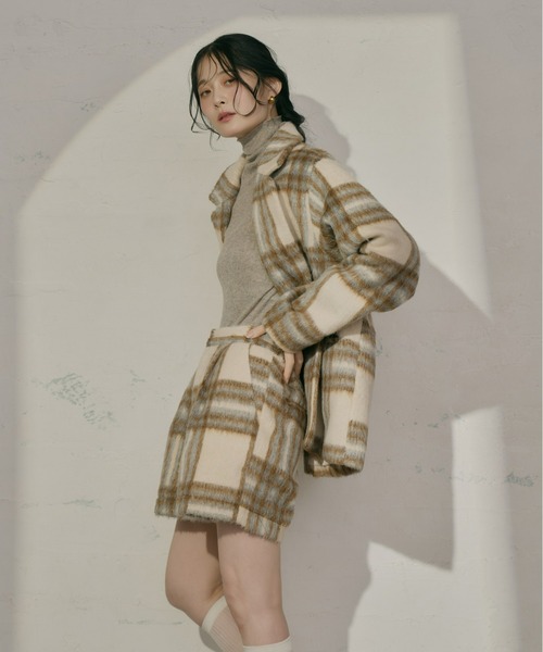 Olu.（オルドット）の「シャギーテーラードジャケット[セットアップ可能]（テーラードジャケット・レディース・グレー/ホワイト×ブラウン/アイボリー/ブラウン・1/0）」の7枚目の写真