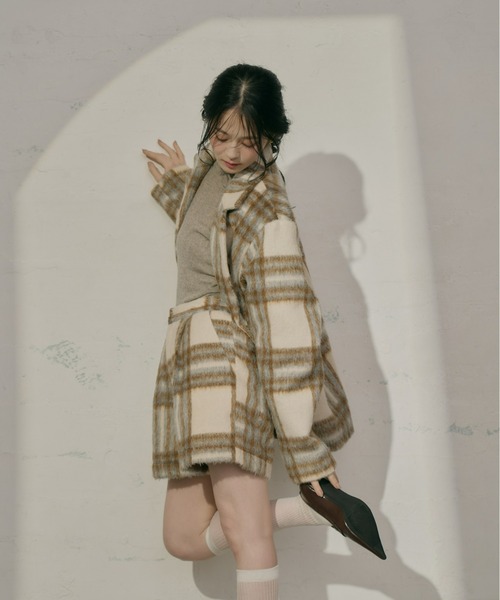 Olu.（オルドット）の「シャギーテーラードジャケット[セットアップ可能]（テーラードジャケット・レディース・グレー/ホワイト×ブラウン/アイボリー/ブラウン・1/0）」の8枚目の写真