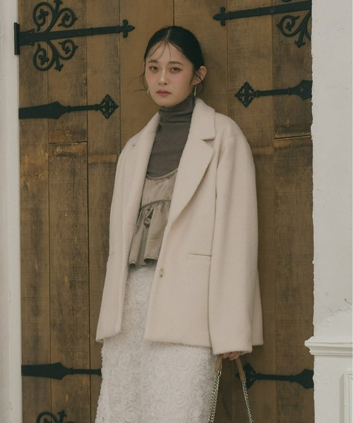 Olu.（オルドット）の「シャギーテーラードジャケット[セットアップ可能]（テーラードジャケット・レディース・グレー/ホワイト×ブラウン/アイボリー/ブラウン・1/0）」の13枚目の写真