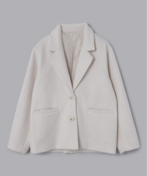 Olu.（オルドット）の「シャギーテーラードジャケット[セットアップ可能]（テーラードジャケット・レディース・グレー/ホワイト×ブラウン/アイボリー/ブラウン・1/0）」の18枚目の写真