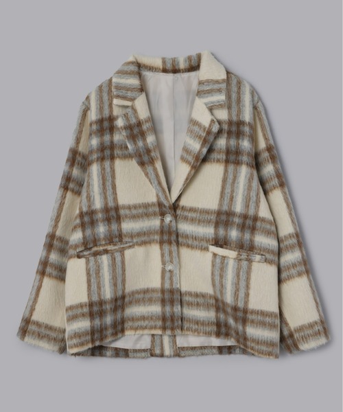 Olu.（オルドット）の「シャギーテーラードジャケット[セットアップ可能]（テーラードジャケット・レディース・グレー/ホワイト×ブラウン/アイボリー/ブラウン・1/0）」の17枚目の写真