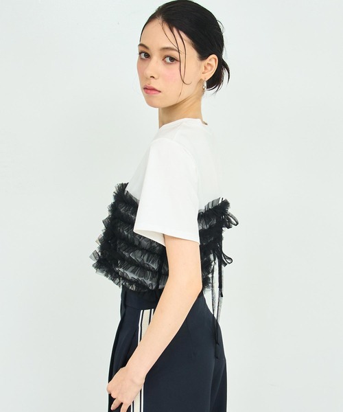 ANAP(アナップ)の「チュール ビスチェ風 Tシャツ(Tシャツ/カットソー・レディース・オフホワイト/ブラック・FREE)」の7枚目の写真