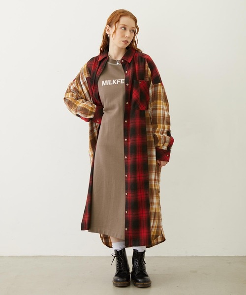 MILKFED.（ミルクフェド）の「WASHED PANEL SHIRT DRESS（ワンピース・レディース・レッド/イエロー/オレンジ・ONE SIZE）」の3枚目の写真