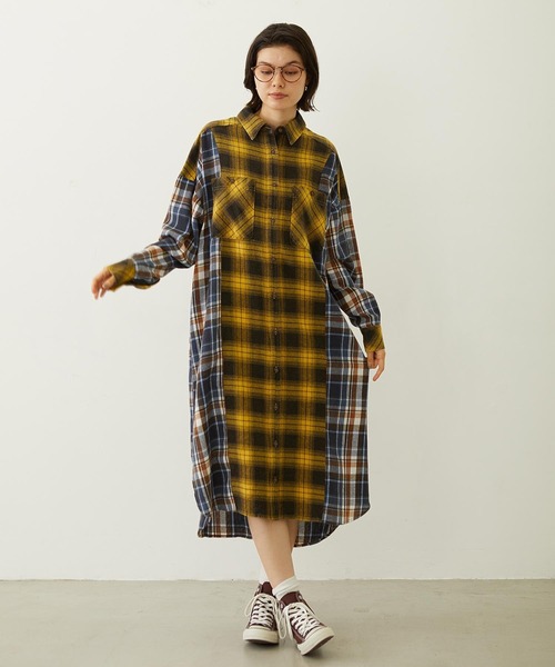 MILKFED.（ミルクフェド）の「WASHED PANEL SHIRT DRESS（ワンピース・レディース・レッド/イエロー/オレンジ・ONE SIZE）」の5枚目の写真