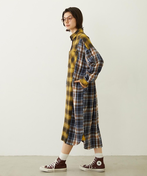 MILKFED.（ミルクフェド）の「WASHED PANEL SHIRT DRESS（ワンピース・レディース・レッド/イエロー/オレンジ・ONE SIZE）」の6枚目の写真