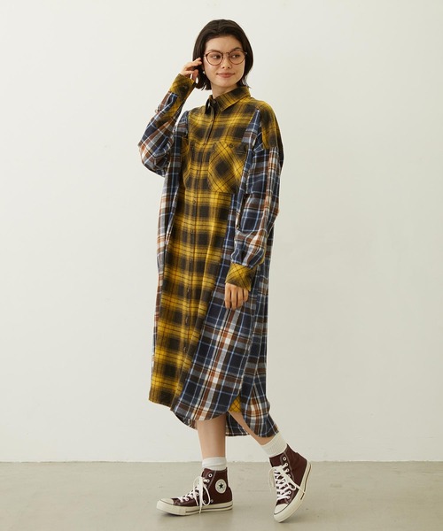 MILKFED.（ミルクフェド）の「WASHED PANEL SHIRT DRESS（ワンピース・レディース・レッド/イエロー/オレンジ・ONE SIZE）」の10枚目の写真