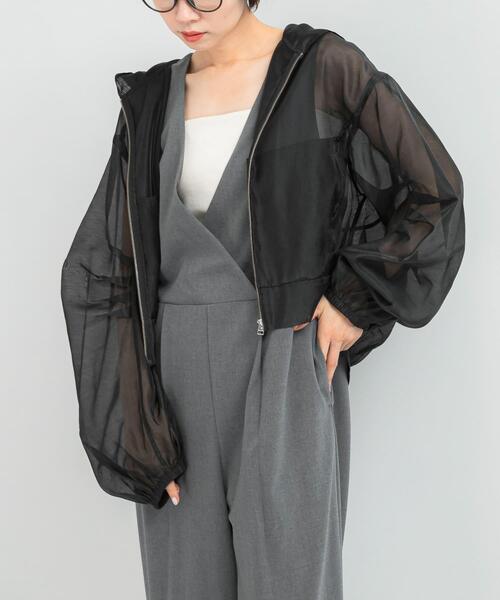 URBAN RESEARCH ROSSO WOMEN(アーバンリサーチ ロッソ)の「ELENDEEK HOODIE SHEER BLOUSON(ブルゾン・レディース・ブラック・FREE)」の1枚目の写真