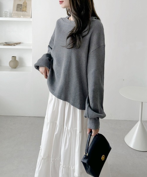 TREOVER(トレオーバー)の「ワッフル素材×程良い肌見せが好バランス♪ フェイクレイヤードデザイン ワッフルプルオーバー(Tシャツ/カットソー・レディース・杢グレー/オフホワイト/ダークブラウン/ブラック/ボルドー/ライトグレー・FREE)」の14枚目の写真