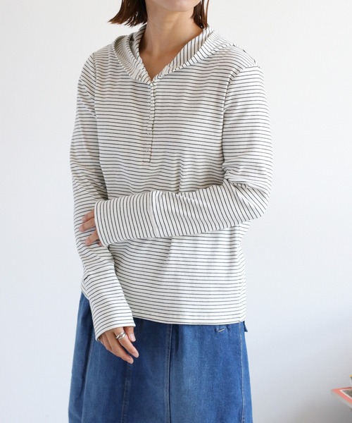 cepo(セポ)の「ヘンリーネックパーカーカットソー(Tシャツ/カットソー・レディース・ホワイト系その他/ブラック/ベージュ系その他/グレー・M)」の1枚目の写真