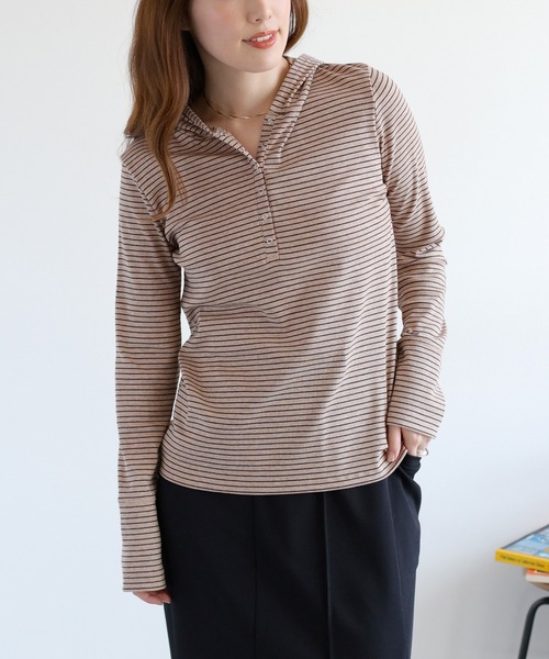 cepo(セポ)の「ヘンリーネックパーカーカットソー(Tシャツ/カットソー・レディース・ホワイト系その他/ブラック/ベージュ系その他/グレー・M)」の2枚目の写真