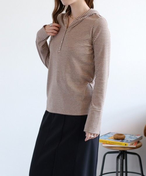 cepo(セポ)の「ヘンリーネックパーカーカットソー(Tシャツ/カットソー・レディース・ホワイト系その他/ブラック/ベージュ系その他/グレー・M)」の21枚目の写真