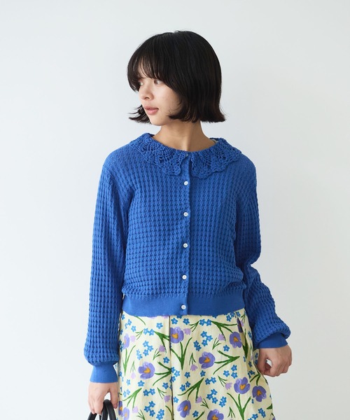 bulle de savon（ビュルデサボン）の「《early spring》かぎ針衿 透かし編みカーディガン（カーディガン/ボレロ・レディース・ブルー/ホワイト/チャコールグレー・FREE）」の3枚目の写真