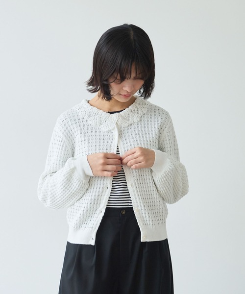 bulle de savon（ビュルデサボン）の「《early spring》かぎ針衿 透かし編みカーディガン（カーディガン/ボレロ・レディース・ブルー/ホワイト/チャコールグレー・FREE）」の6枚目の写真