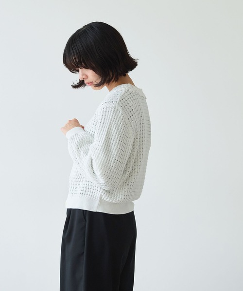 bulle de savon（ビュルデサボン）の「《early spring》かぎ針衿 透かし編みカーディガン（カーディガン/ボレロ・レディース・ブルー/ホワイト/チャコールグレー・FREE）」の7枚目の写真
