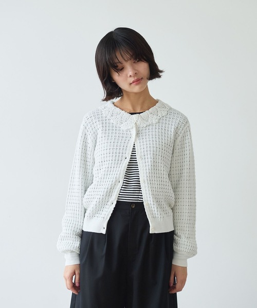 bulle de savon（ビュルデサボン）の「《early spring》かぎ針衿 透かし編みカーディガン（カーディガン/ボレロ・レディース・ブルー/ホワイト/チャコールグレー・FREE）」の9枚目の写真