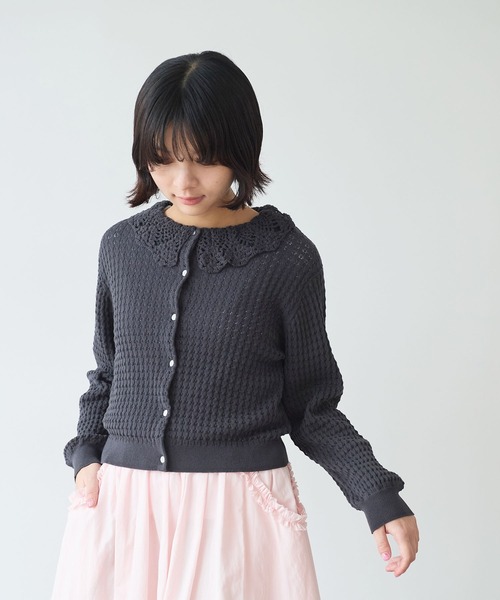 bulle de savon（ビュルデサボン）の「《early spring》かぎ針衿 透かし編みカーディガン（カーディガン/ボレロ・レディース・ブルー/ホワイト/チャコールグレー・FREE）」の21枚目の写真