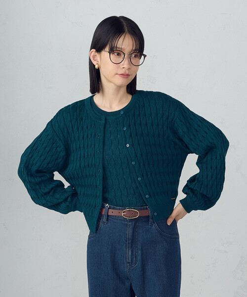 COMME CA ISM(コムサイズム)の「ミニケーブル5分袖ニット(ニット/セーター・レディース・グリーン/ブラック・LARGE/MEDIUM)」の9枚目の写真