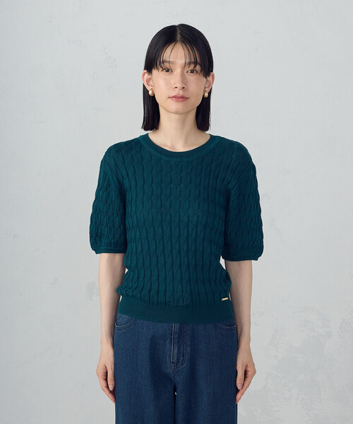 COMME CA ISM(コムサイズム)の「ミニケーブル5分袖ニット(ニット/セーター・レディース・グリーン/ブラック・LARGE/MEDIUM)」の10枚目の写真