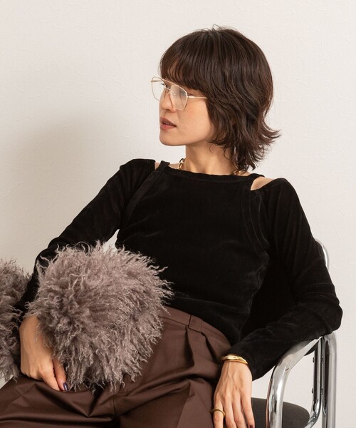 NOLLEY’S（ノーリーズ）の「【MAQWEL/マクウェル】ウォッシャブルベロアレイヤードトップス（Tシャツ/カットソー・レディース・ダークブラウン/ブラック・FREE）」の9枚目の写真