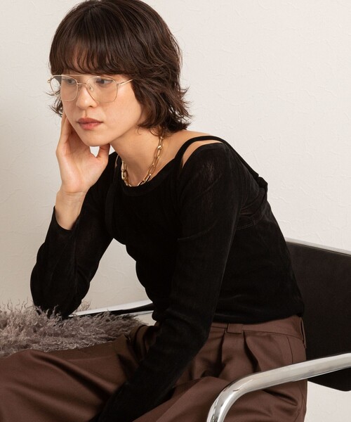 NOLLEY’S（ノーリーズ）の「【MAQWEL/マクウェル】ウォッシャブルベロアレイヤードトップス（Tシャツ/カットソー・レディース・ダークブラウン/ブラック・FREE）」の7枚目の写真