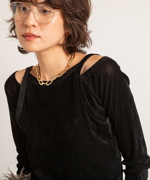 NOLLEY’S（ノーリーズ）の「【MAQWEL/マクウェル】ウォッシャブルベロアレイヤードトップス（Tシャツ/カットソー・レディース・ダークブラウン/ブラック・FREE）」の6枚目の写真