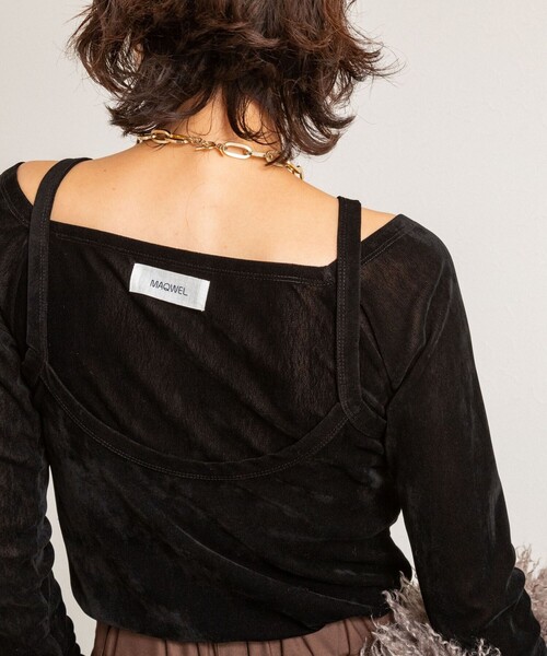 NOLLEY’S（ノーリーズ）の「【MAQWEL/マクウェル】ウォッシャブルベロアレイヤードトップス（Tシャツ/カットソー・レディース・ダークブラウン/ブラック・FREE）」の5枚目の写真