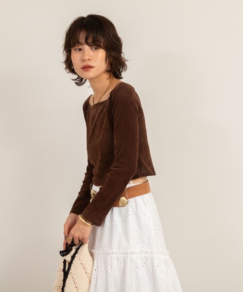 NOLLEY’S（ノーリーズ）の「【MAQWEL/マクウェル】ウォッシャブルベロアレイヤードトップス（Tシャツ/カットソー・レディース・ダークブラウン/ブラック・FREE）」の19枚目の写真