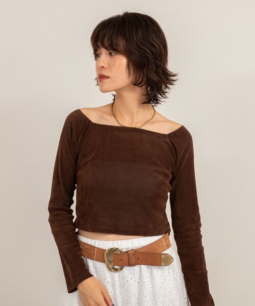 NOLLEY’S（ノーリーズ）の「【MAQWEL/マクウェル】ウォッシャブルベロアレイヤードトップス（Tシャツ/カットソー・レディース・ダークブラウン/ブラック・FREE）」の16枚目の写真