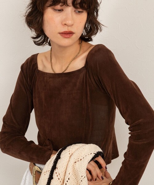 NOLLEY’S（ノーリーズ）の「【MAQWEL/マクウェル】ウォッシャブルベロアレイヤードトップス（Tシャツ/カットソー・レディース・ダークブラウン/ブラック・FREE）」の13枚目の写真