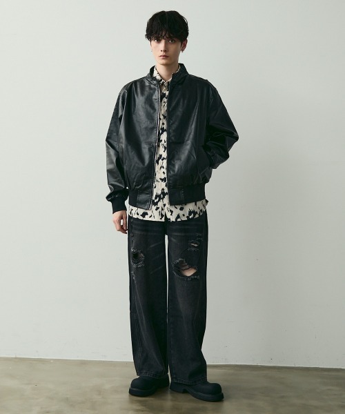 Shoowtime(ショウタイム)の「Stand Collar Synthetic Leather Blouson / スタンドカラーレザーブルゾン(ブルゾン・メンズ・ブラック・MEDIUM/LARGE/X-LARGE)」の14枚目の写真