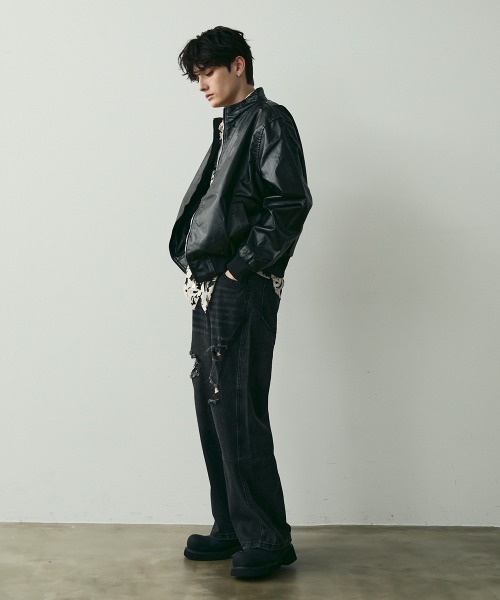 Shoowtime(ショウタイム)の「Stand Collar Synthetic Leather Blouson / スタンドカラーレザーブルゾン(ブルゾン・メンズ・ブラック・MEDIUM/LARGE/X-LARGE)」の18枚目の写真