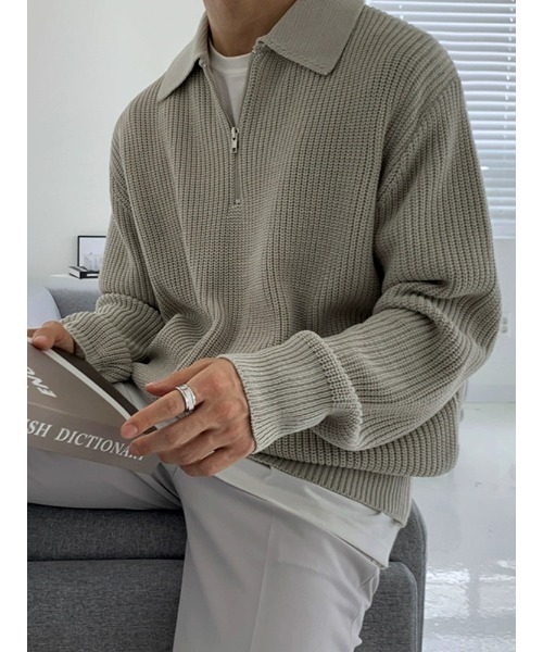 Otte(オッテ)の「ハーフジップセーター(ニット/セーター・メンズ・カーキ/ダークグレー・X-LARGE/MEDIUM/LARGE)」の1枚目の写真