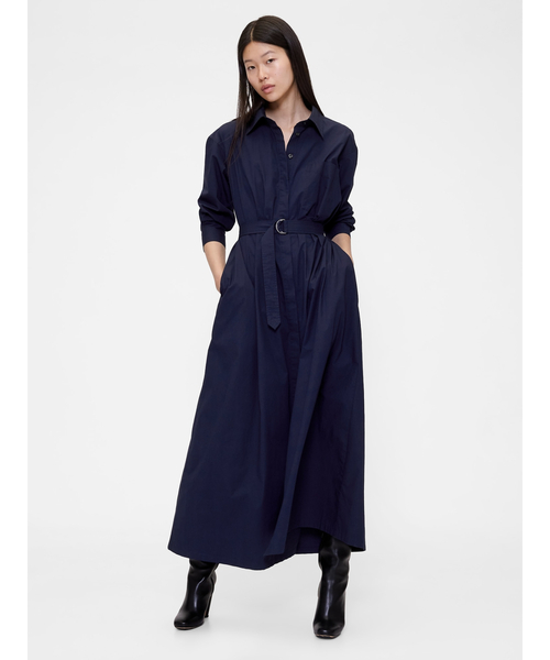 GapStudio ポプリン ベルト マキシシャツドレス（ワンピース