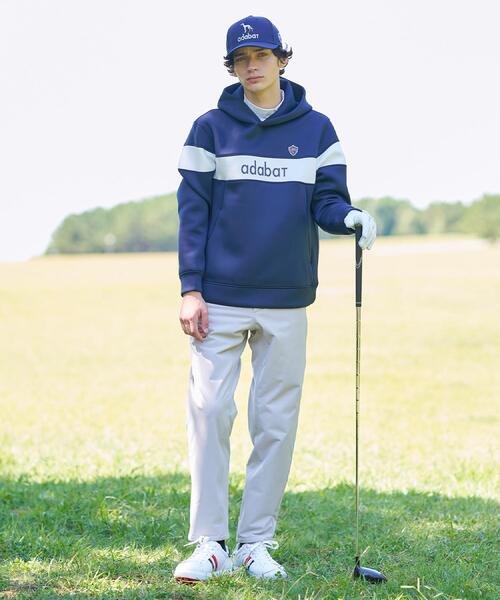 セール】【新レーベル ADABAT NAVY】ブロッキングラインロゴフーディー