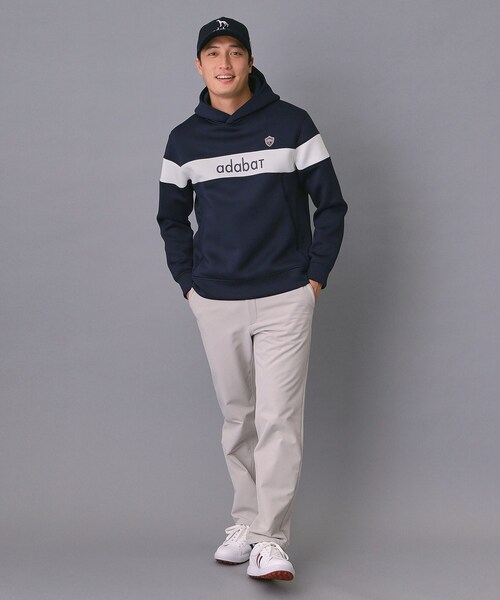 セール】【新レーベル ADABAT NAVY】ブロッキングラインロゴフーディー