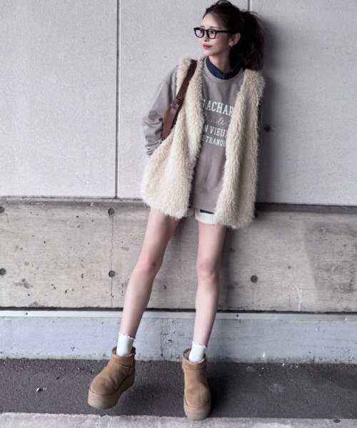 LBC（エルビーシー）の「ファーベスト（ベスト・レディース・ベージュ/グレー・M）」の5枚目の写真