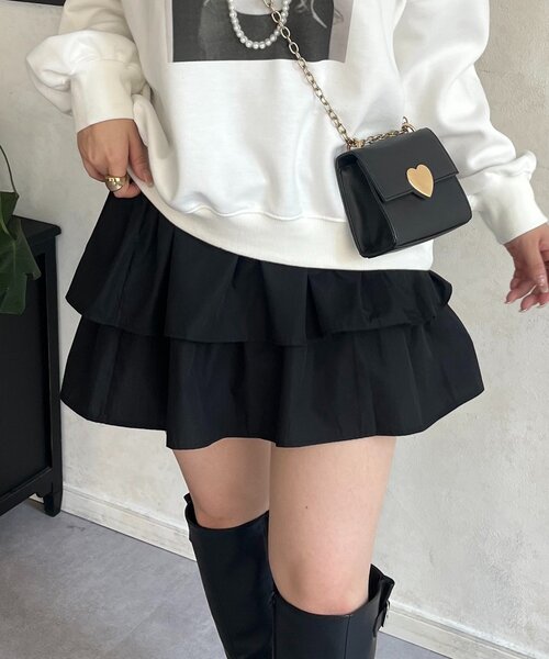 prose verse（プロズヴェール）の「レイヤードフリルミニスカート（スカート・レディース・オフホワイト/ブラック・MEDIUM/LARGE）」の2枚目の写真