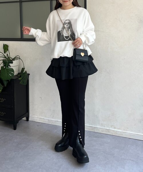 prose verse（プロズヴェール）の「レイヤードフリルミニスカート（スカート・レディース・オフホワイト/ブラック・MEDIUM/LARGE）」の11枚目の写真