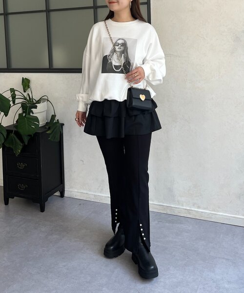 prose verse（プロズヴェール）の「レイヤードフリルミニスカート（スカート・レディース・オフホワイト/ブラック・MEDIUM/LARGE）」の9枚目の写真