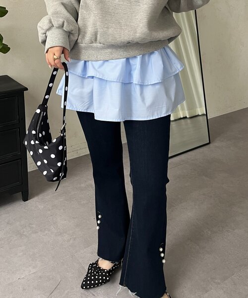 prose verse(プロズヴェール)の「レイヤードフリルミニスカート(スカート・レディース・オフホワイト/ブラック/サックスブルー・LARGE/MEDIUM)」の12枚目の写真